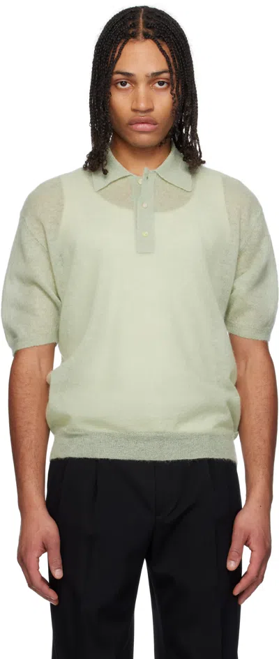 Auralee Green Kid Mohair Sheer Knit Polo