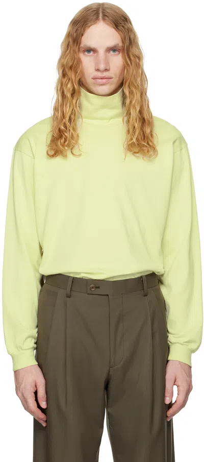 Auralee Green Luster Plaiting Turtleneck In Lime Yellow