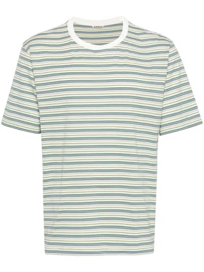 Auralee Green Striped Cotton T-shirt