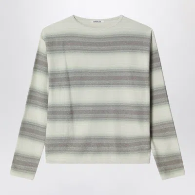 Auralee Grey-lime Striped Cotton And Silk Sweater In Multi