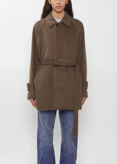 Auralee Hairy Wool Mohair Chambray Soutien Collar Coat In Brown
