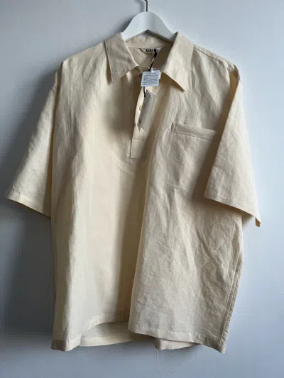 Pre-owned Auralee High Density Finx Linen Weather Half Sleeved Shirt In Ecru