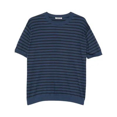 Pre-owned Auralee High Gauge Cotton Knit Tee 'navy Stripe' | Blue | Men's Size 4