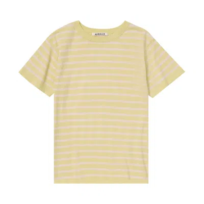 Pre-owned Auralee High Gauge Cotton Knit Tee 'yellow Pink Stripe' | Women's Size 0