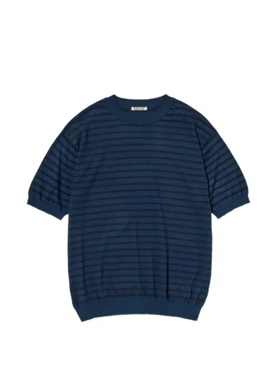 Auralee High-gauge Striped Cotton T-shirt In Blue