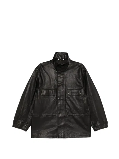 Auralee High-neck Leather Jacket In Black