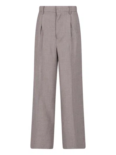 Auralee High-waist Wide-leg Wool Trousers In Brown