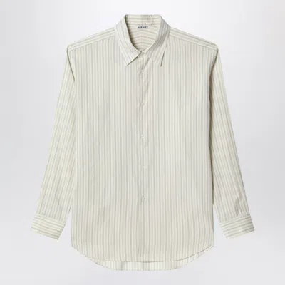 Auralee Ivory Striped Cotton And Silk Shirt In Neutral