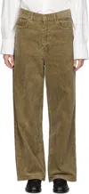 Auralee Khaki Finx Corduroy Wide 5p Trousers In Olive Brown