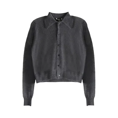 Pre-owned Auralee Kid Mohair Sheer Knit Cardigan Shirt 'charcoal' | Brown | Women's Size 0