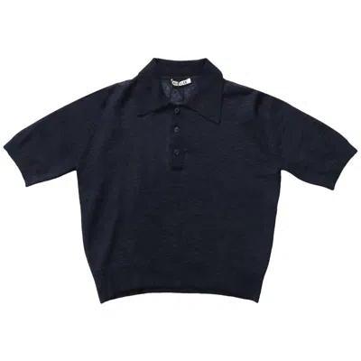 Pre-owned Auralee Kid Mohair Sheer Knit Polo 'navy' | Blue | Women's Size 2