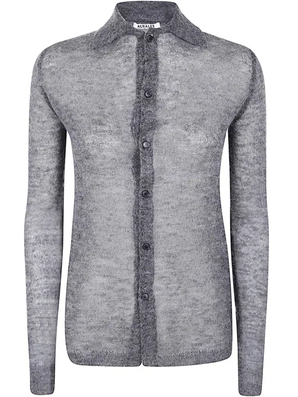 Auralee Kid Mohair Sheer Knit Shirt Cardigan In Top Charcoal