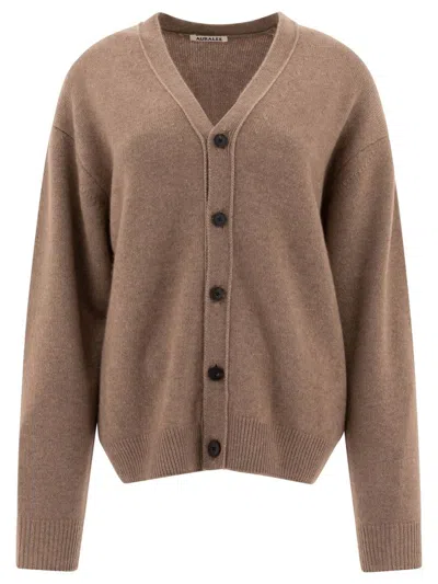 Auralee Cashmere Cardigan In Brown