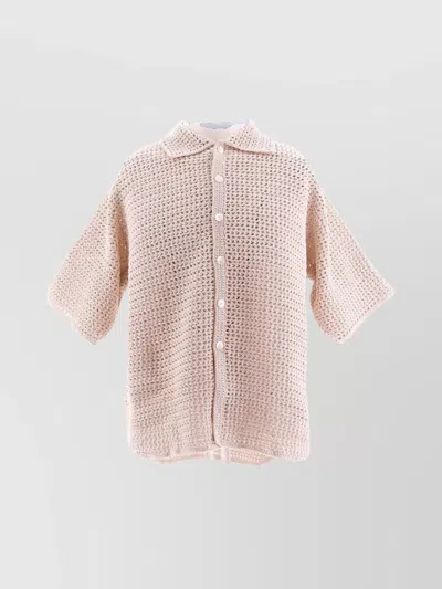 Auralee Knit Texture Shirt Ss In Pink