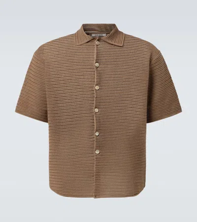 Auralee Knitted Cotton Mesh Shirt In Brown