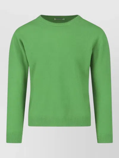 Auralee Knitted Crew Neck Sweater Long Sleeves In Green
