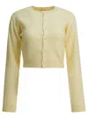 Auralee Cropped Knitwear With Long Sleeves And Ribbed Hem In Yellow
