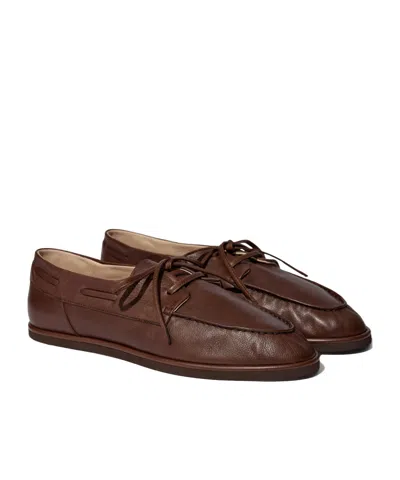 Auralee Lace-up Boat Shoes In Brown