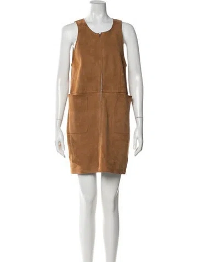 Pre-owned Auralee Lamb Leather Mini Dress In Brown