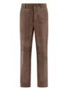 Auralee Tailored Brown Lamb Leather Trousers With Classic Waistband In Brown