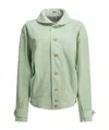 Auralee Spread Collar Button-up Suede Jacket In Green