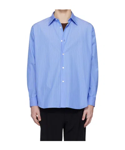 Auralee Lapel Long-sleeved Shirt In Blue