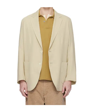Auralee Lapel Long-sleeved Suit Jacket In Brown