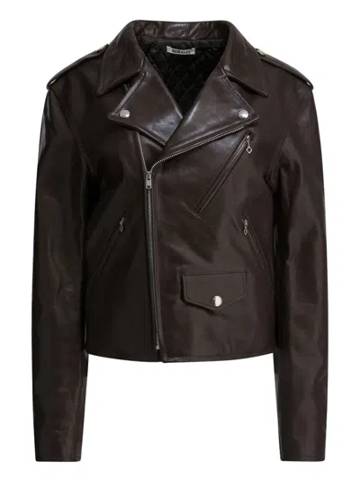 Auralee Zip-detail Biker Jacket In Brown