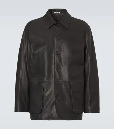 Auralee Leather Blouson Jacket In Black