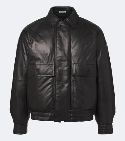 Auralee Leather Down Jacket In Black