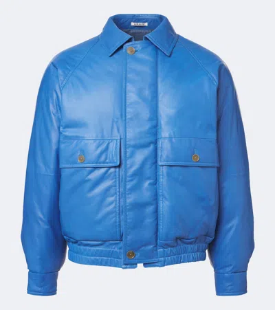 Auralee Leather Down Jacket In Blue