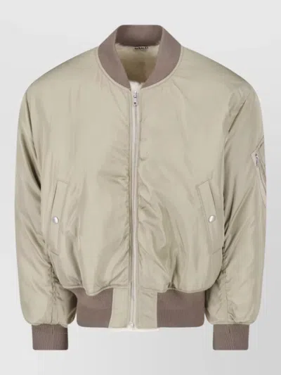 Auralee Green Silk Twill Shearling Bomber Jacket In Multi