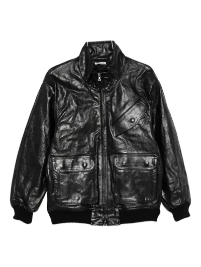 Auralee Leather Zip-up Jacket In Black