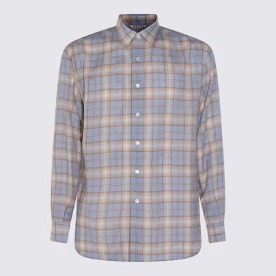 AURALEE LIGHT BLUE AND BEIGE WOOL SHIRT