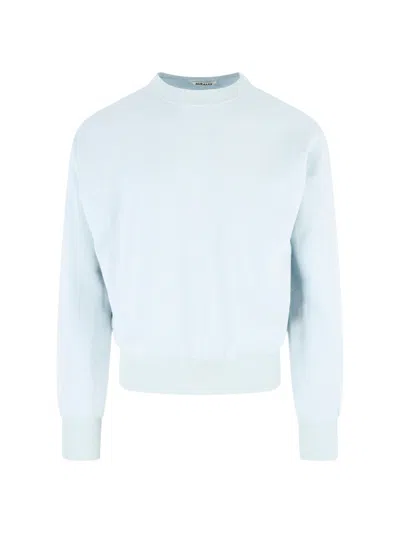 Auralee Light Blue Cotton Blend Ribbed Sweater