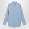 Auralee Light Blue Striped Cotton And Silk Shirt Men In Blue