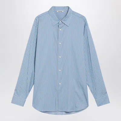 Auralee Light Blue Striped Cotton And Silk Shirt Men