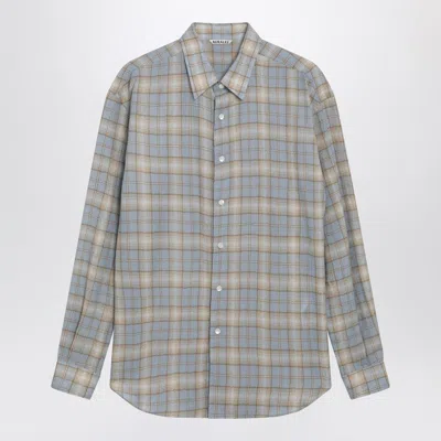 Auralee Light Blue/beige Checked Wool Shirt Men In Multi