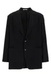 Auralee Single-breasted Black Jacket In Cotton And Wool Men In Black