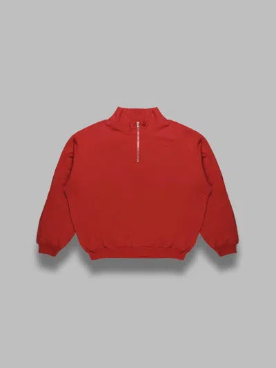 Auralee Light Wool Sweat Half Zip In Red