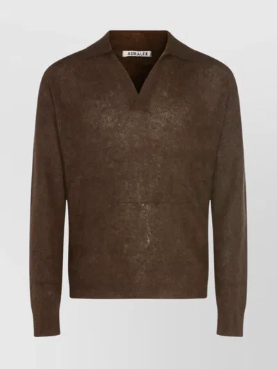 Auralee Lightweight Knit Long Sleeve V-neck Sweater In Brown