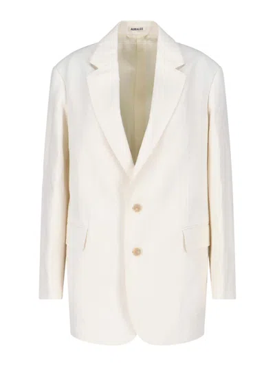 Auralee Lightweight Wool-cotton-linen Jacket In White