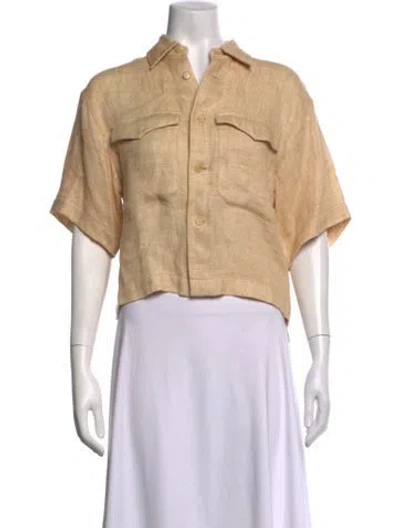 Pre-owned Auralee Linen Short Sleeve Button-up Top In Neutrals