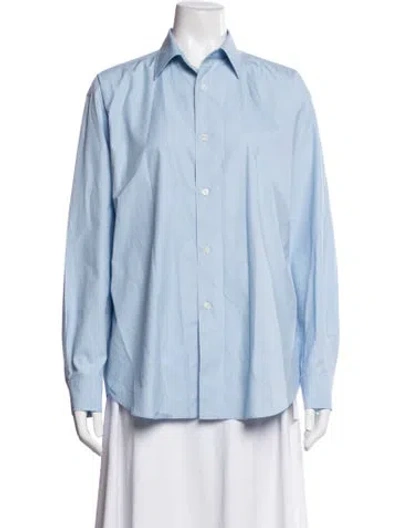 Pre-owned Auralee Long Sleeve Button-up Top In Blue
