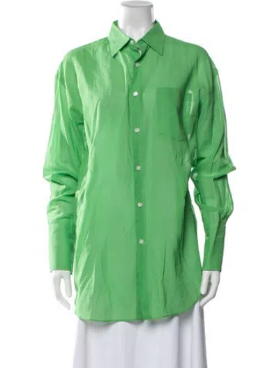 Pre-owned Auralee Long Sleeve Button-up Top In Green