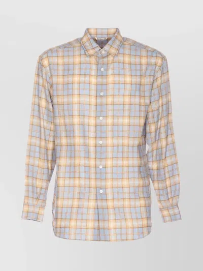 AURALEE LONG SLEEVE CHECK PATTERN WOOL SHIRT