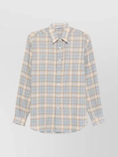 AURALEE LONG SLEEVE CHECKED WOOL SHIRT WITH BUTTON-DOWN COLLAR