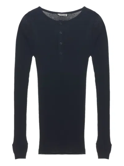 Auralee Long-sleeve Henley Top In Black