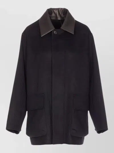 AURALEE LONG SLEEVE JACKET FEATURING REMOVABLE LEATHER COLLAR