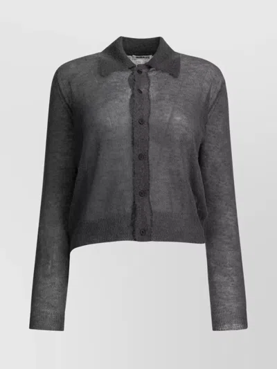 AURALEE LONG SLEEVE KNIT TOP WITH SHEER FABRIC